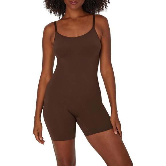 Tops - Women's Shapewear Short Slimmer Seamless Tummy Control Brown Mid-Thigh Bodysuit
